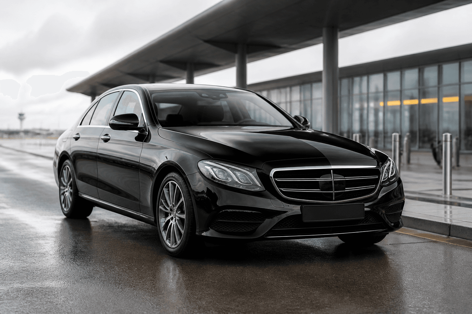 Zwarte Mercedes S-klasse voor VIP luchthavenvervoer