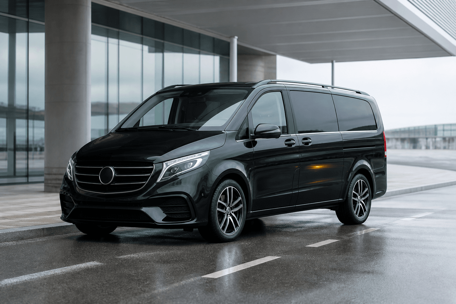 Zwarte Mercedes V-klasse voor groepen en bagage